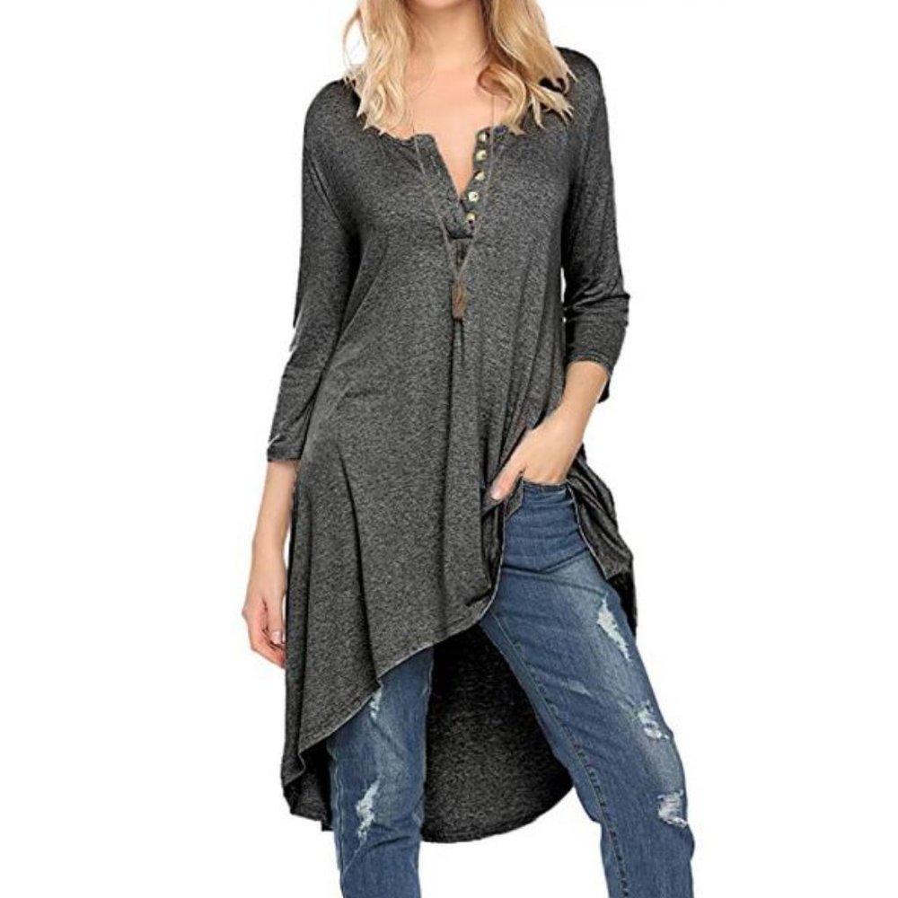 Half Sleeve High-Low Loose Fit Casual SHIRT DRESS